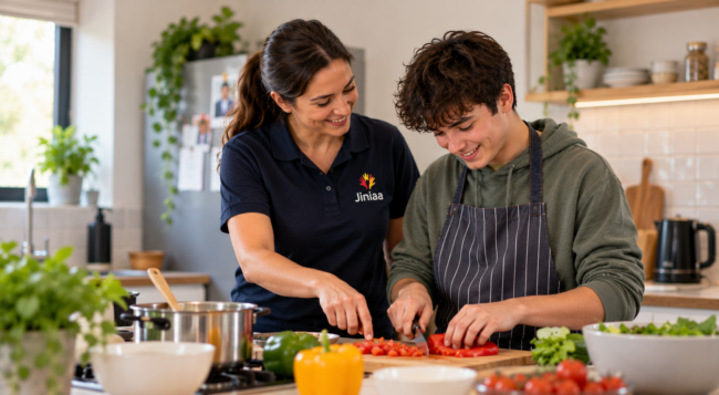 Cooking Together in a Warm Kitchen Supported Independent Living
